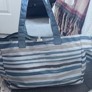 Thirty-One Striped Tote Bag - Blue and Gray